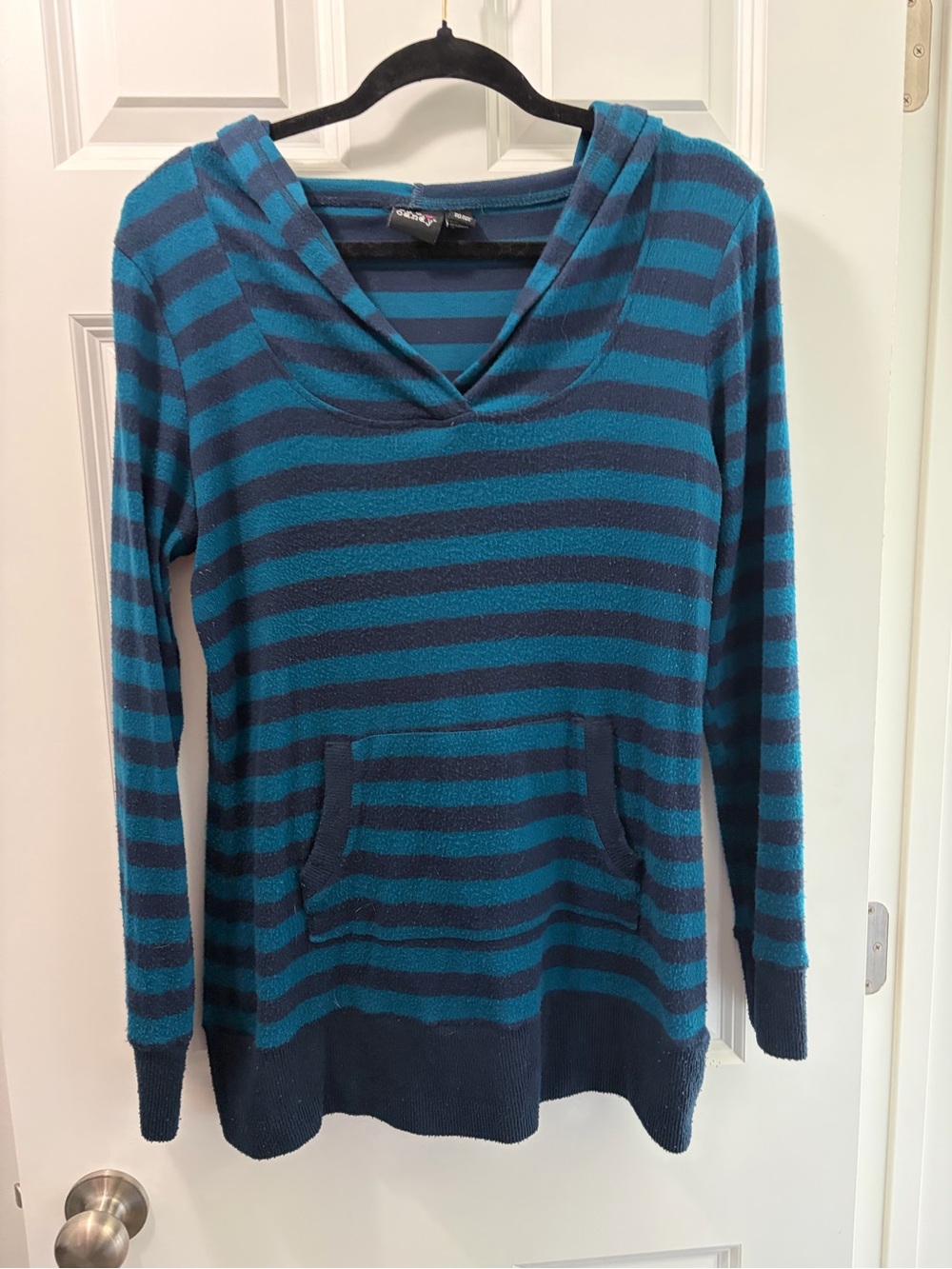Eye Candy Teal and Navy Striped Hooded Sweater